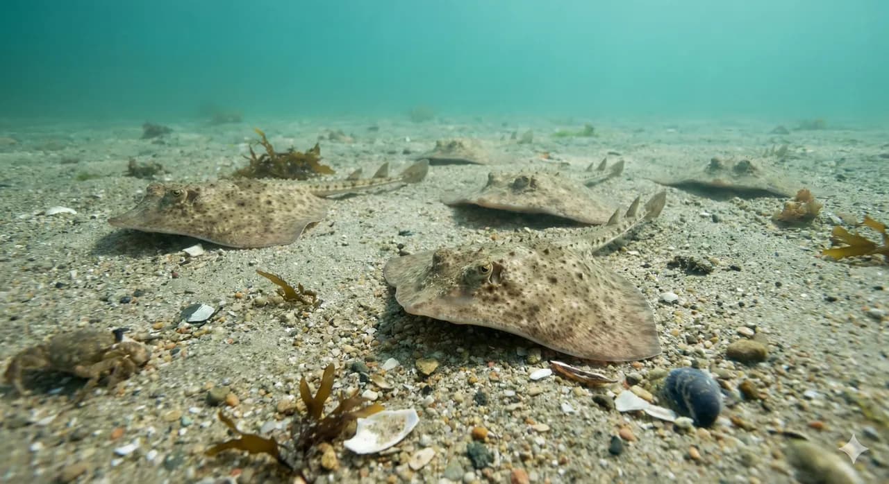 Petites ailes de raie fraiches sur lit de glace, chair nacree striee