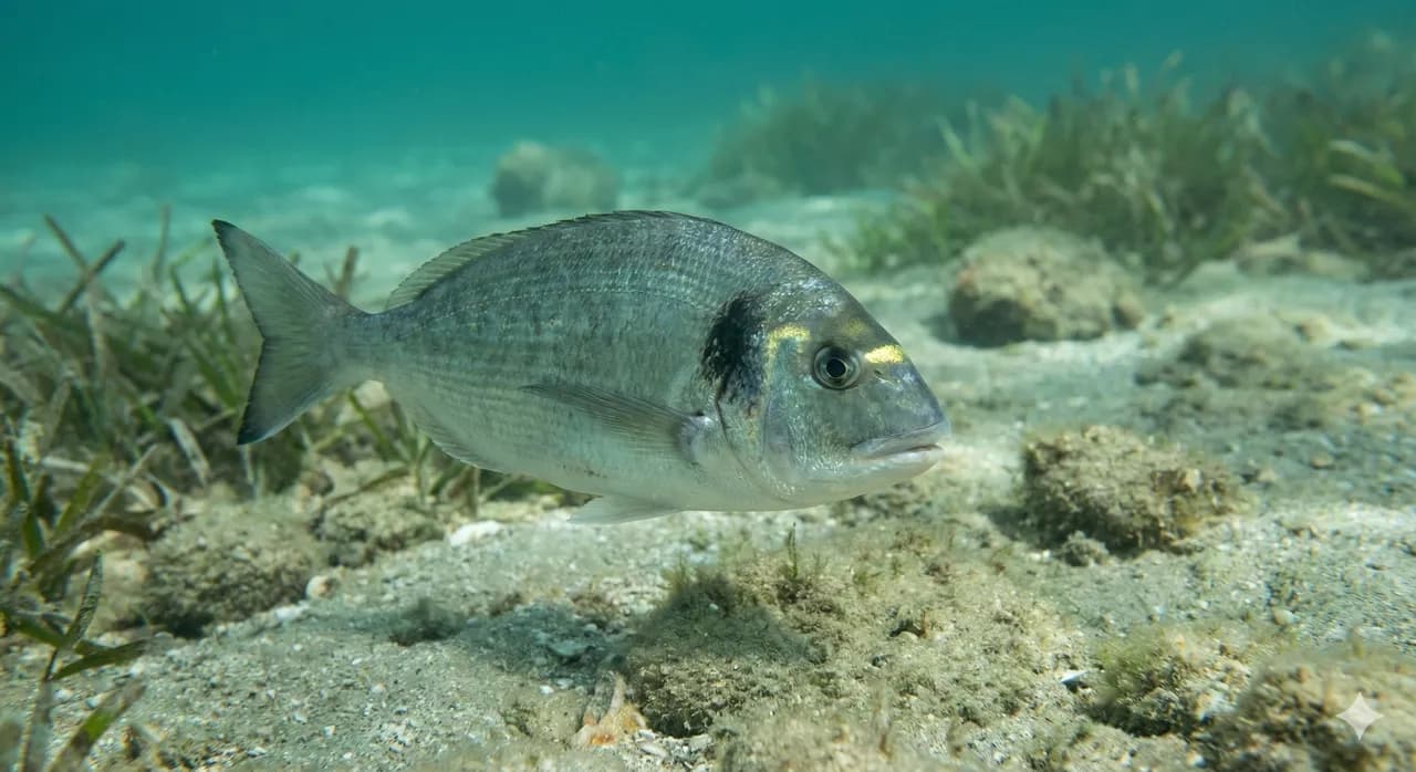 Daurade royale fraîche avec ses reflets dorés caractéristiques sur la tête