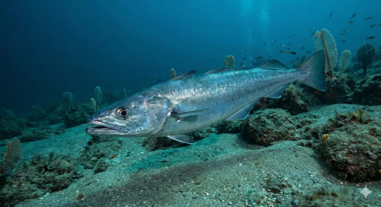 Merlu frais entier sur glace, chair nacrée et ferme, pêche atlantique de qualité