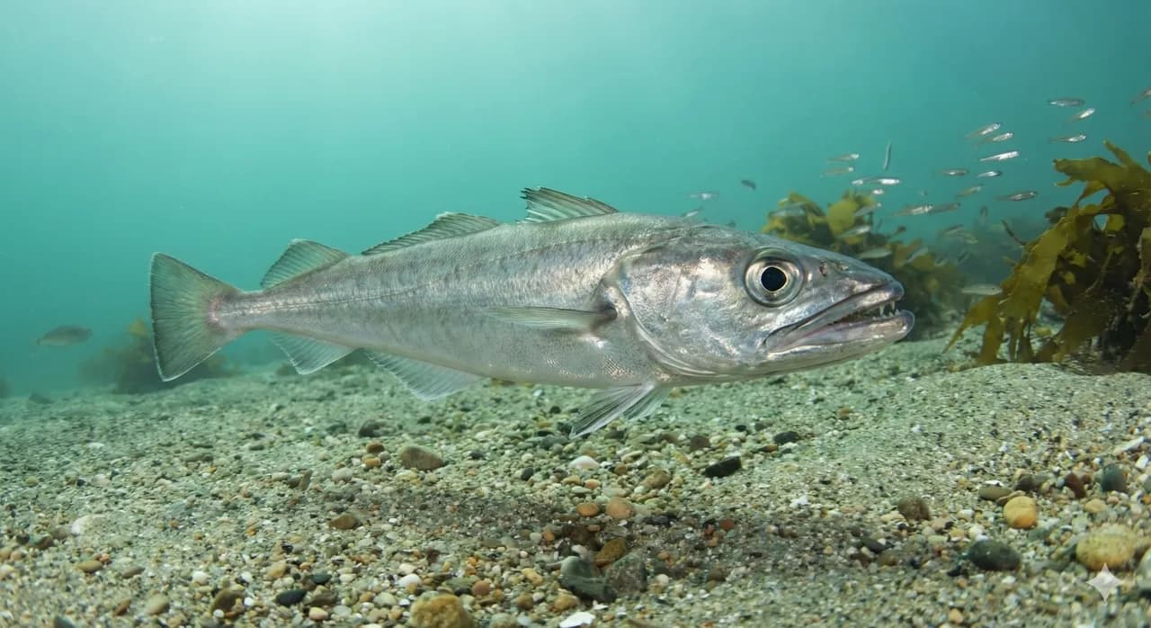 Merluchons frais sur glace pilée, jeunes merlus nacrés de la criée atlantique