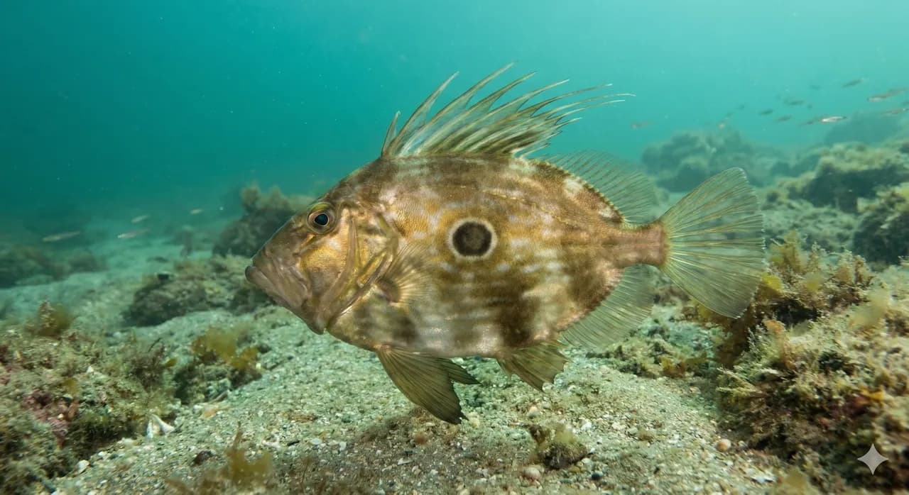 Saint-Pierre frais entier, corps ovale et tache noire caractéristique sur le flanc